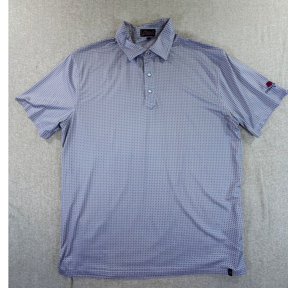 Rafter C Men's Large White Red Patriotic Star Print Snap Performance Polo Shirt
